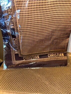 Stylish fashion silk scarf in tan and dark brown